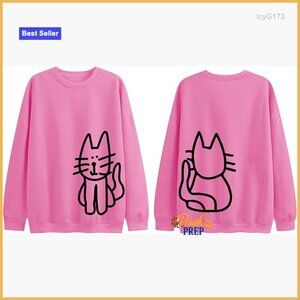 Oversized Graphic Cat Sweatshirt Women's Pullover Fleece Hoodie